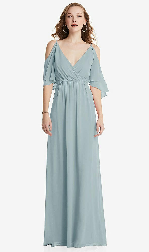 Front View - Morning Sky Convertible Cold-Shoulder Draped Wrap Maxi Dress