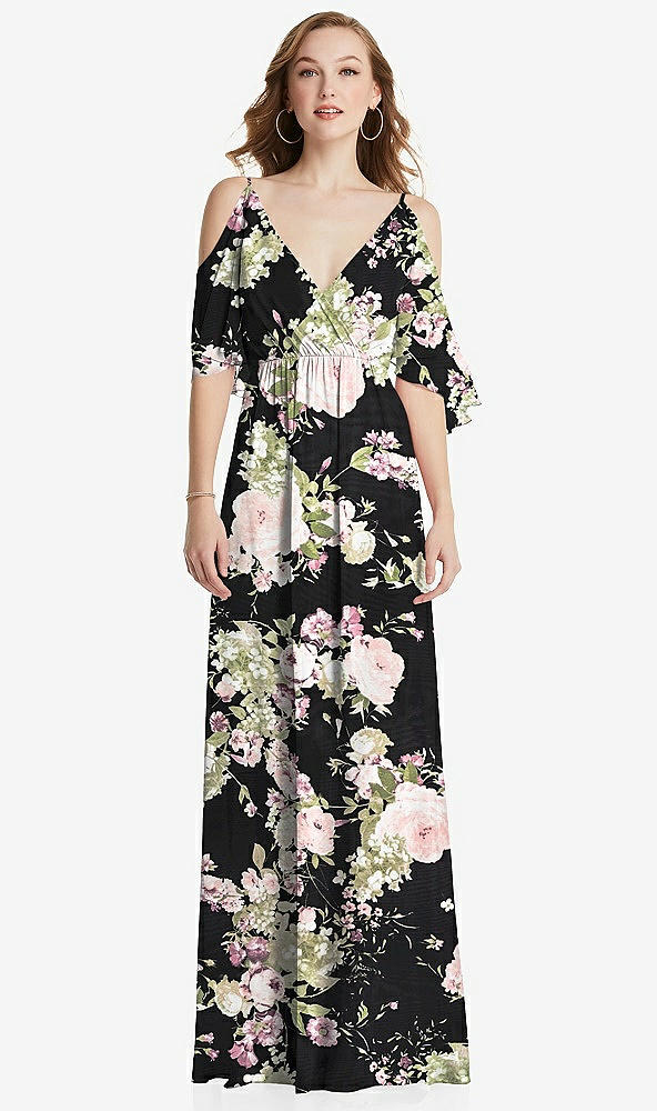 Front View - Noir Garden Convertible Cold-Shoulder Draped Wrap Maxi Dress