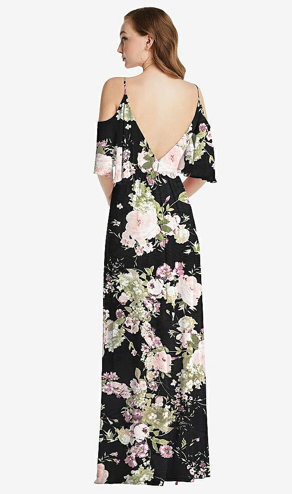 Back View - Noir Garden Convertible Cold-Shoulder Draped Wrap Maxi Dress