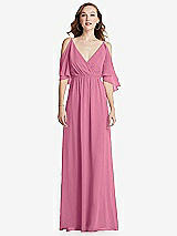 Front View Thumbnail - Orchid Pink Convertible Cold-Shoulder Draped Wrap Maxi Dress