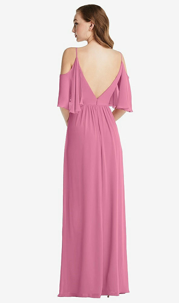 Back View - Orchid Pink Convertible Cold-Shoulder Draped Wrap Maxi Dress