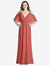 Alt View 1 Thumbnail - Coral Pink Convertible Cold-Shoulder Draped Wrap Maxi Dress