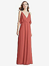 Alt View 3 Thumbnail - Coral Pink Convertible Cold-Shoulder Draped Wrap Maxi Dress