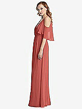 Side View Thumbnail - Coral Pink Convertible Cold-Shoulder Draped Wrap Maxi Dress