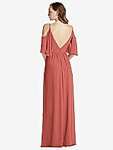 Rear View Thumbnail - Coral Pink Convertible Cold-Shoulder Draped Wrap Maxi Dress