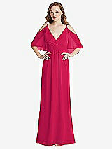 Alt View 1 Thumbnail - Vivid Pink Convertible Cold-Shoulder Draped Wrap Maxi Dress