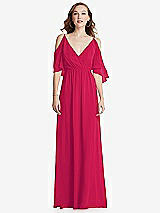 Front View Thumbnail - Vivid Pink Convertible Cold-Shoulder Draped Wrap Maxi Dress