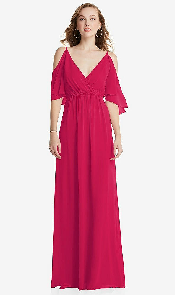 Front View - Vivid Pink Convertible Cold-Shoulder Draped Wrap Maxi Dress