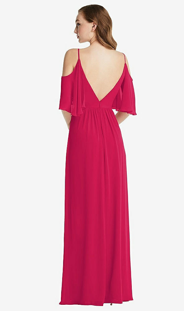 Back View - Vivid Pink Convertible Cold-Shoulder Draped Wrap Maxi Dress