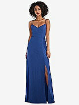 Front View Thumbnail - Classic Blue Tie-Back Cutout Maxi Dress with Front Slit