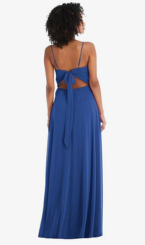 Back View - Classic Blue Tie-Back Cutout Maxi Dress with Front Slit