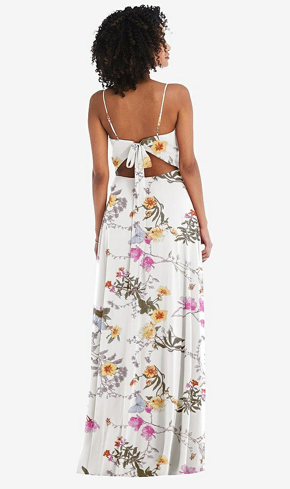Back View - Butterfly Botanica Ivory Tie-Back Cutout Maxi Dress with Front Slit