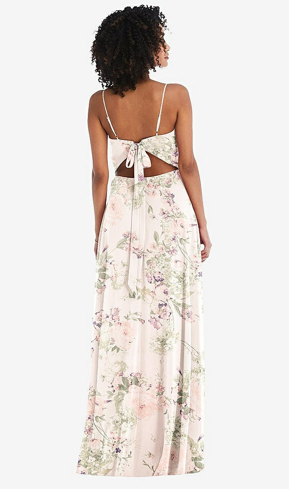 Back View - Blush Garden Tie-Back Cutout Maxi Dress with Front Slit