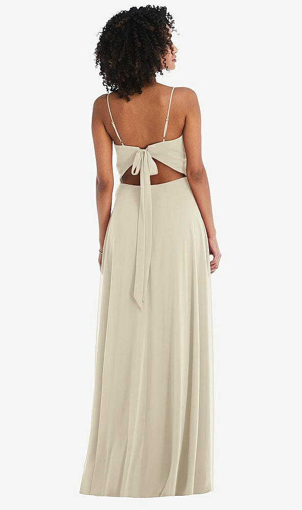 Back View - Champagne Tie-Back Cutout Maxi Dress with Front Slit