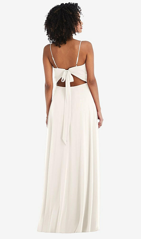 Back View - Ivory Tie-Back Cutout Maxi Dress with Front Slit