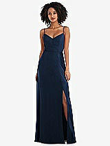 Front View Thumbnail - Midnight Navy Tie-Back Cutout Maxi Dress with Front Slit