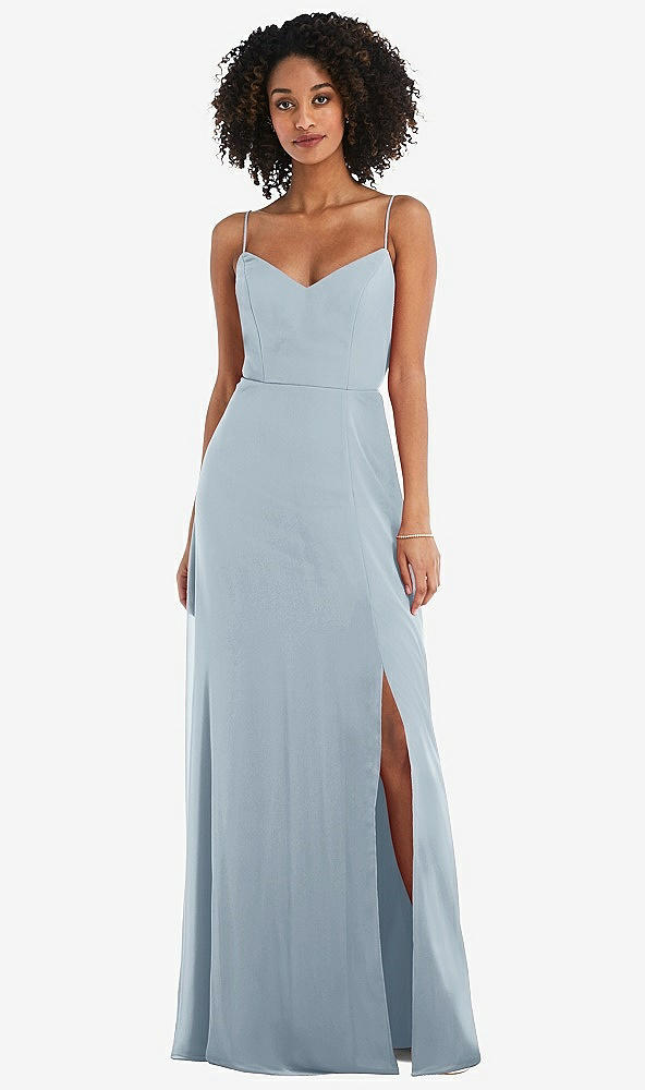 Front View - Mist Tie-Back Cutout Maxi Dress with Front Slit