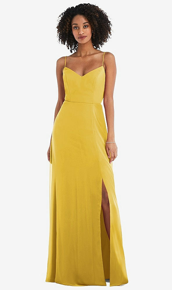 Front View - Marigold Tie-Back Cutout Maxi Dress with Front Slit