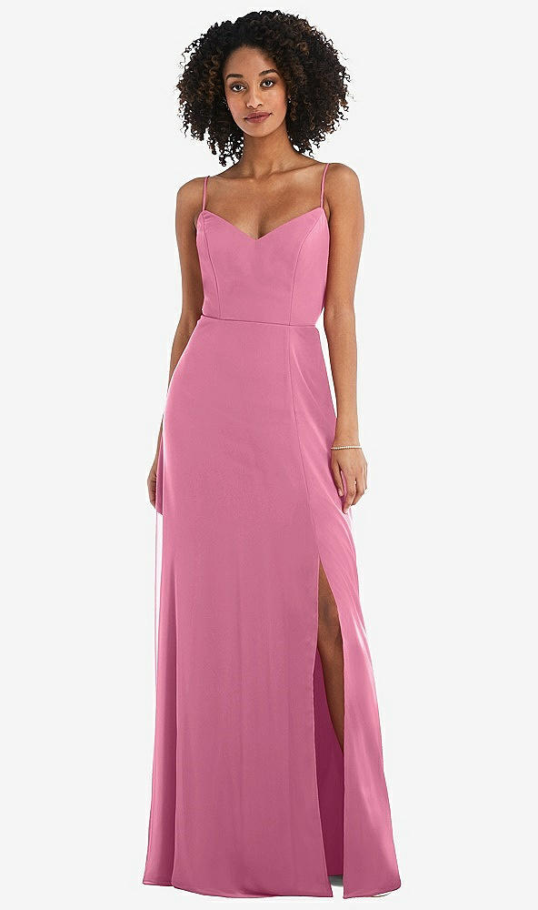 Front View - Orchid Pink Tie-Back Cutout Maxi Dress with Front Slit