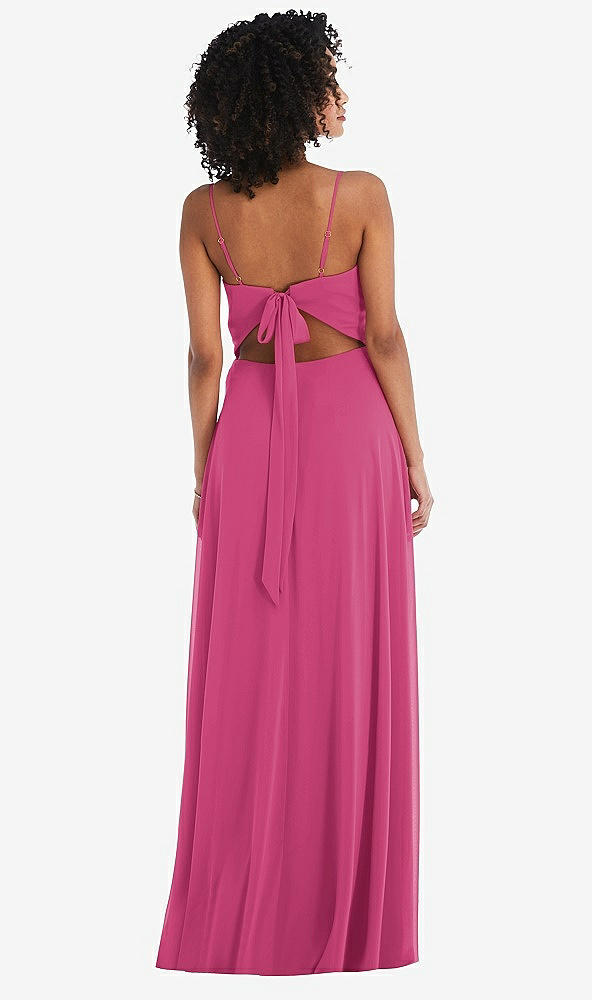 Back View - Tea Rose Tie-Back Cutout Maxi Dress with Front Slit