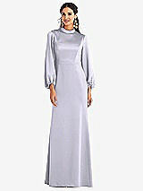 Front View Thumbnail - Silver Dove High Collar Puff Sleeve Trumpet Gown - Darby