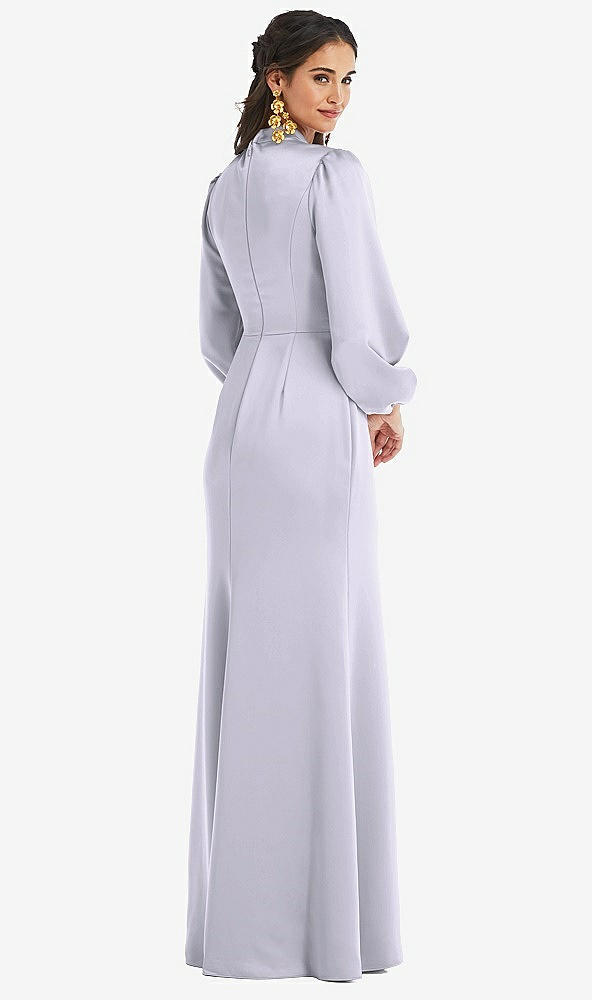 Back View - Silver Dove High Collar Puff Sleeve Trumpet Gown - Darby