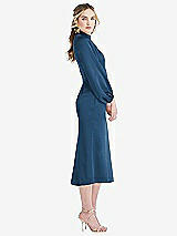 Side View Thumbnail - Dusk Blue High Collar Puff Sleeve Midi Dress - Bronwyn