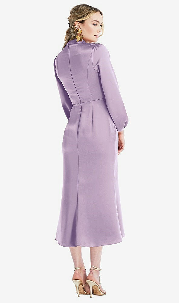 Back View - Pale Purple High Collar Puff Sleeve Midi Dress - Bronwyn