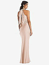 Rear View Thumbnail - Cameo Draped Twist Halter Tie-Back Trumpet Gown - Imogen