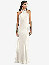 Front View Thumbnail - Ivory Draped Twist Halter Tie-Back Trumpet Gown - Imogen