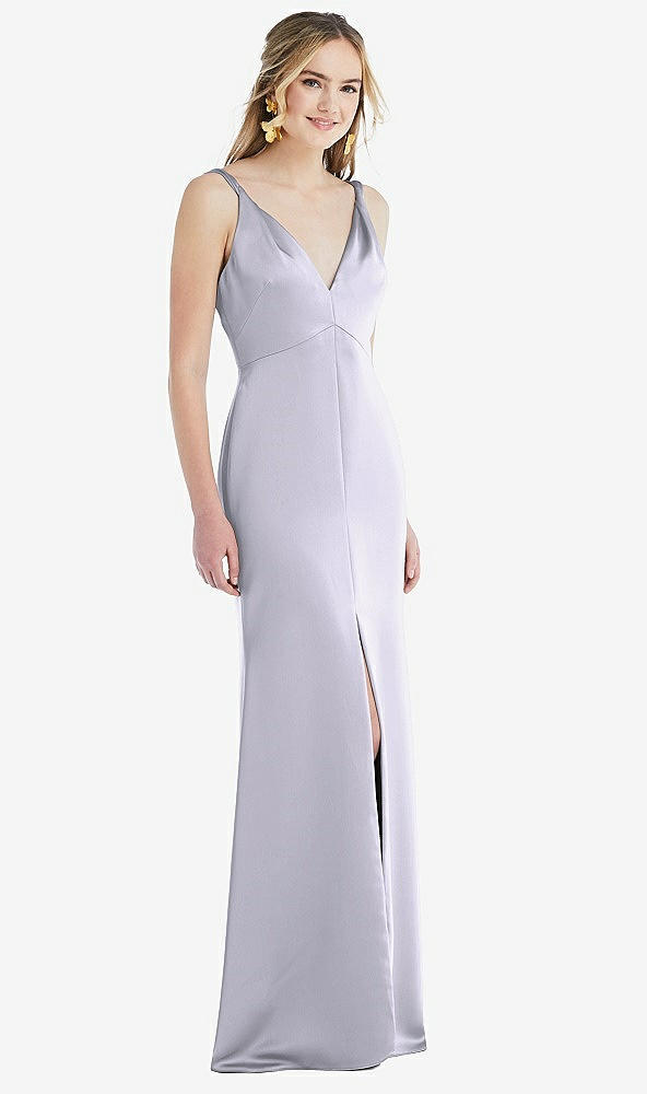 Front View - Silver Dove Twist Strap Maxi Slip Dress with Front Slit - Neve