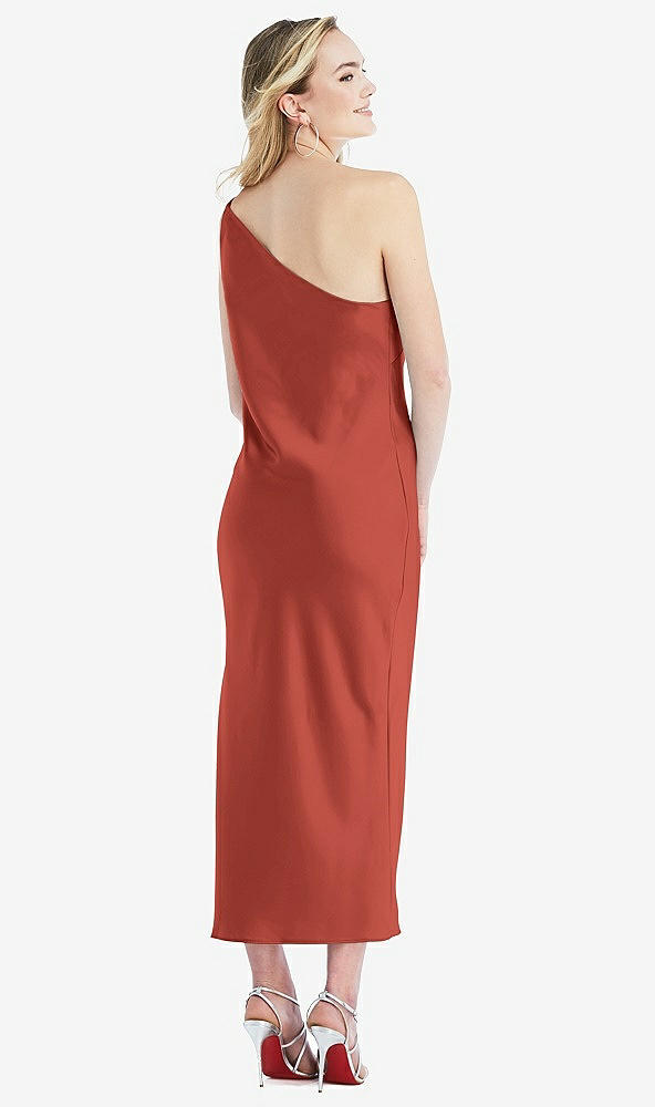 Back View - Amber Sunset One-Shoulder Asymmetrical Midi Slip Dress
