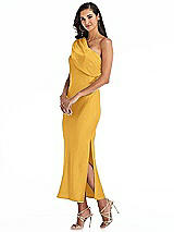 Alt View 2 Thumbnail - NYC Yellow Draped One-Shoulder Convertible Midi Slip Dress