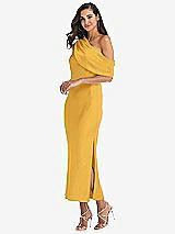 Side View Thumbnail - NYC Yellow Draped One-Shoulder Convertible Midi Slip Dress