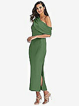 Side View Thumbnail - Vineyard Green Draped One-Shoulder Convertible Midi Slip Dress