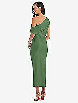 Rear View Thumbnail - Vineyard Green Draped One-Shoulder Convertible Midi Slip Dress