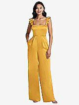 Alt View 1 Thumbnail - NYC Yellow Ruffled Sleeve Tie-Back Jumpsuit with Pockets