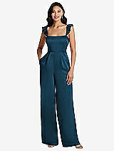 Alt View 1 Thumbnail - Atlantic Blue Ruffled Sleeve Tie-Back Jumpsuit with Pockets
