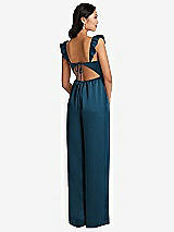 Rear View Thumbnail - Atlantic Blue Ruffled Sleeve Tie-Back Jumpsuit with Pockets