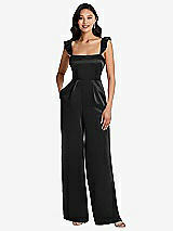 Alt View 1 Thumbnail - Black Ruffled Sleeve Tie-Back Jumpsuit with Pockets