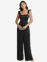 Front View Thumbnail - Black Ruffled Sleeve Tie-Back Jumpsuit with Pockets