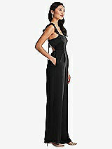 Side View Thumbnail - Black Ruffled Sleeve Tie-Back Jumpsuit with Pockets
