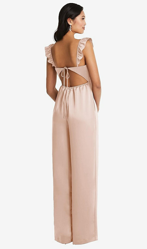 Back View - Cameo Ruffled Sleeve Tie-Back Jumpsuit with Pockets