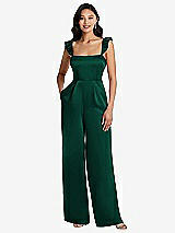 Alt View 1 Thumbnail - Hunter Green Ruffled Sleeve Tie-Back Jumpsuit with Pockets