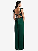 Rear View Thumbnail - Hunter Green Ruffled Sleeve Tie-Back Jumpsuit with Pockets