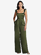 Alt View 1 Thumbnail - Olive Green Ruffled Sleeve Tie-Back Jumpsuit with Pockets