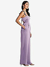 Side View Thumbnail - Pale Purple Ruffled Sleeve Tie-Back Jumpsuit with Pockets