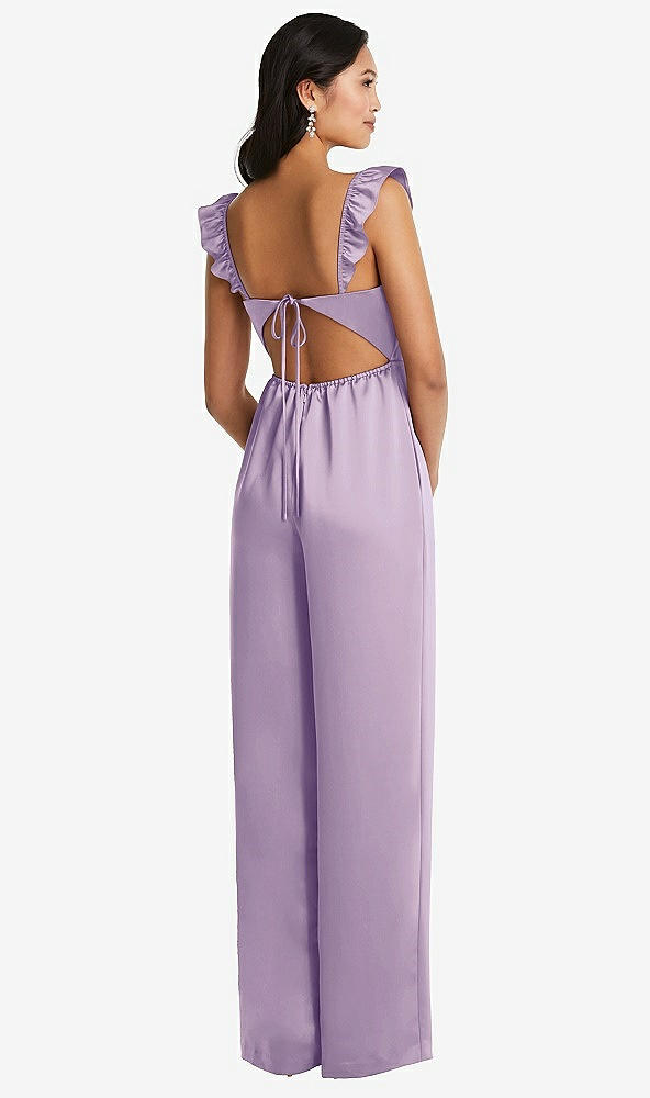 Back View - Pale Purple Ruffled Sleeve Tie-Back Jumpsuit with Pockets