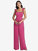 Front View Thumbnail - Tea Rose Ruffled Sleeve Tie-Back Jumpsuit with Pockets