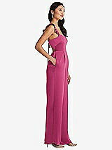 Side View Thumbnail - Tea Rose Ruffled Sleeve Tie-Back Jumpsuit with Pockets